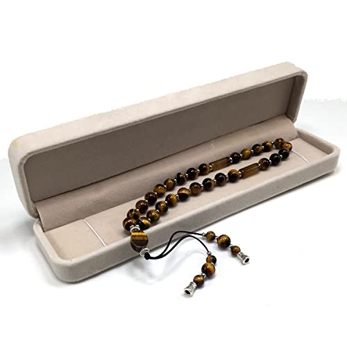 Mala Prayer Beads - Mala Necklace - Tibetan Mala Prayer Beads Meditation Beads Yoga Necklace - color: (POCKET MALA)-Tiger Eye Natural Stone -8 mm- 27 Beads