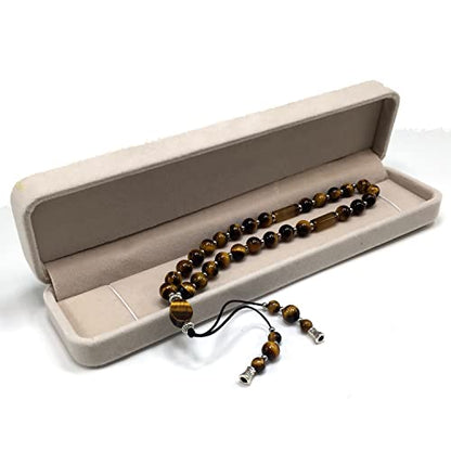 Mala Prayer Beads - Mala Necklace - Tibetan Mala Prayer Beads Meditation Beads Yoga Necklace - color: (POCKET MALA)-Tiger Eye Natural Stone -8 mm- 27 Beads