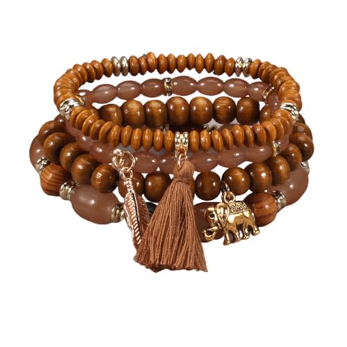 Caiyao 4Pcs Bohemia Multilayer Stackable Elephant Leaf Tassel Bracelets Colorful Wooden Resin Beaded Stretch Bracelets for Women Men Summer Beach Boho Vacation Hawaii Jewelry Gifts - style: StyleC