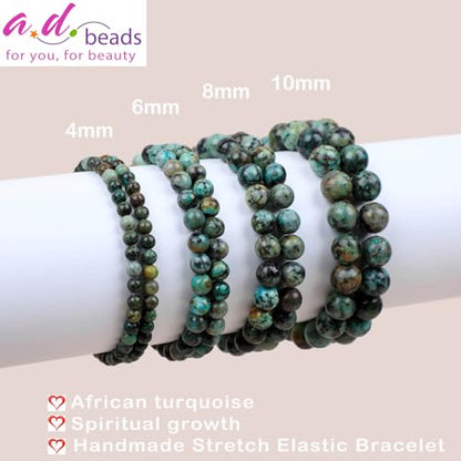 AD Beads Handmade Gemstone Stretch Elastic Bracelet Crystal Healing Reiki Nature's Beauty and Spiritual Essence Unisex - color: African Turquoise (Spiritual Growth), size: 4mm
