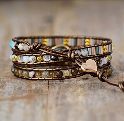 Handmade Boho Wrap Bracelets Natural Turquoise Crystal Stone Variety Beaded Strand Bracelet - color: Labradorite
