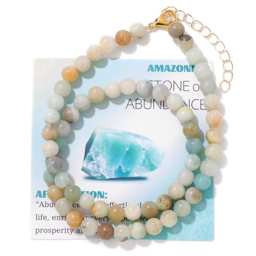 Healing Crystal Necklace for Women Men Colorful 6mm Natural Stone Beaded Choker Gemstone Necklaces with Card Handmade Reiki Spiritual Jewelry Gift - color: Amazonite
