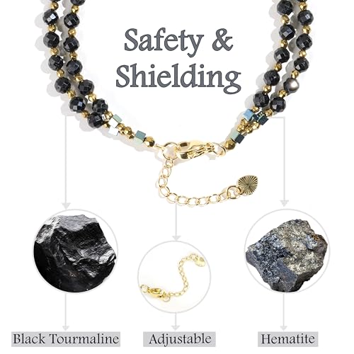 Farfume Beaded Bracelets for Women, Chakra Crystal 4mm Beads Gemstone Natural Stone Bead Spiritual Jewelry Gifts for Women - color: Black Tourmaline-Safety & Shielding