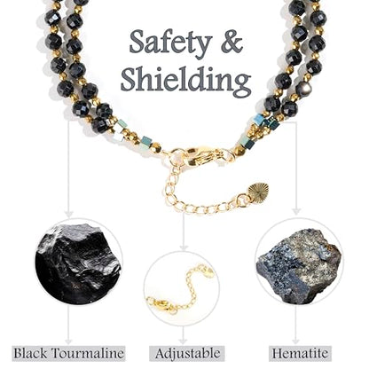 Farfume Beaded Bracelets for Women, Chakra Crystal 4mm Beads Gemstone Natural Stone Bead Spiritual Jewelry Gifts for Women - color: Black Tourmaline-Safety & Shielding