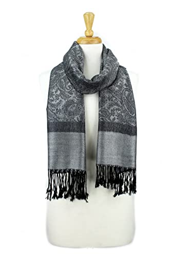 PASKMLNA Paisley Jacquard Pashmina Shawl Wrap Scarf Stole - color: Grey