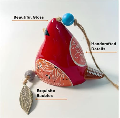 Cute Ceramic Wind Chimes for Outside and Indoor, Memorial Windchime with Soothing Melodic Tones, Gifts for Mom, Garden Patio Balcony Home Decor Hanging Windchimes (Single Bird-Silver)