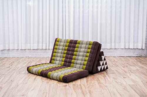 Leewadee 3-Fold Mat XXL with Triangle Cushion – Firm TV Pillow, Foldable Mattress with Cushion Made of Kapok, 67 x 31 inches, Brown Green - color: Sf20 - Brown, Green, size: 3 seating segments XL