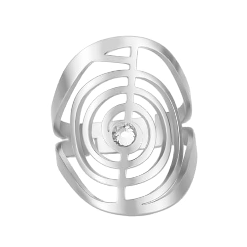 Dreamtimes Cho Ku Rei Reiki Ring Protection Healing Symbol Yoga Rings For Women Sacred Geometry Stainless Steel Energy Yoga Power Ring Sacred Geometry Amulet - color: Silver