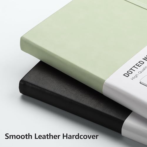 RETTACY Dotted Journal Notebook, 192 Pages, A5 Medium Size (5.7'' x 8.3''), Leather Hardcover, 100 GSM Thick Paper, for Journaling, Planning, Tracking (Light Green) - color: Light Green, style: Dotted
