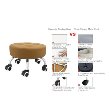 Low Height Rolling Stool - Heavy Duty Short Stool Chair with Wheels Low to Ground - Small Roller Seat for Home Office Garage Kitchen Repair Shop Mechanic Pedicure Library - Camel