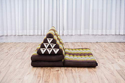 Leewadee 3-Fold Mat XXL with Triangle Cushion – Firm TV Pillow, Foldable Mattress with Cushion Made of Kapok, 67 x 31 inches, Brown Green - color: Sf20 - Brown, Green, size: 3 seating segments XL