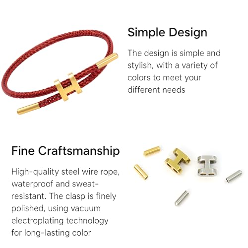 OSIRIDEH2 Bracelet with Adjustable Design Polished H Shape Buckle, Bracelets for Women, 18k Gold-plated Buckle Design Titanium Steel Wire Rope Women's Gift Jewelry - color: Red Gold