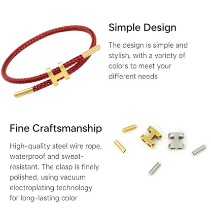 OSIRIDEH2 Bracelet with Adjustable Design Polished H Shape Buckle, Bracelets for Women, 18k Gold-plated Buckle Design Titanium Steel Wire Rope Women's Gift Jewelry - color: Red Gold