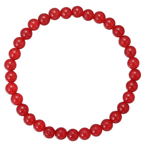 BRCbeads Gemstone Bracelets Natural Gemstone Birthstone Handmade Healing Power Crystal Beads Elastic Stretch 7.5 Inch Gift Box Unisex - color: Red Agate