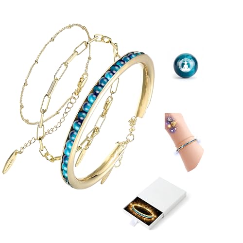 Intentional Healing Stones Bracelet for Women, 3PCS Layered Set with Semi‑Precious Stone Beads, Inspirational Jewelry for Calm Rituals & Emotional Balance - style: Blue Tiger Eye -Courage & Focus