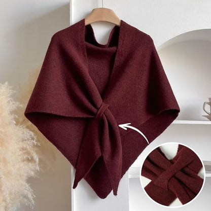 RIIQIICHY Shawl Wrap Women Pashmina Triangle Cape Knit Sweater Scarf for Fall Winter Fashion Accessory - color: Dark Red