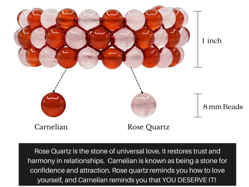 Amazing Gemstone Bracelet for Love Manifestation - Rose Quartz and Carnelian Bracelet Set for Men Women Healing Calming Anxiety Stress Relief Gifts Pulseras Para Hombres Mujer Stocking Stuffers - color: Rose Quartz & Carnelian