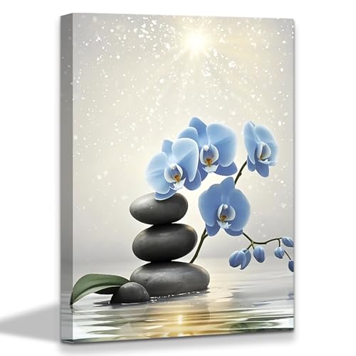 Blue Bathroom Wall Art Canvas Prints Zen Orchid Wall Decor,Spiritual Yoga Framed Poster Modern Bedroom Office Wall Decoration 12"x16" - color: Framed-blue Orchid Bathroom Wall Art