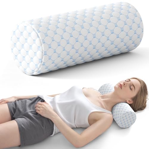Neck Roll Pillow for Neck Pain Relief - Memory Foam Neck Support Pillow for Bed | Round Neck Pillow for Sleeping, 15.7 * 6 * 6 inch (Cool-Blue)