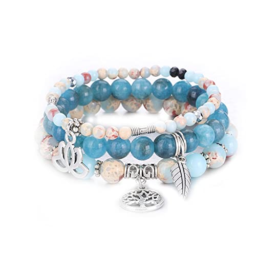 Tree of Life Yoga Healing Stone Bracelets,Multilayer Lotus Chakra Stone Reiki Bracelet Sets,Anxiety Crystal Natural Stone,for Women Stress Relief - style: Shoushan Stone+apatite