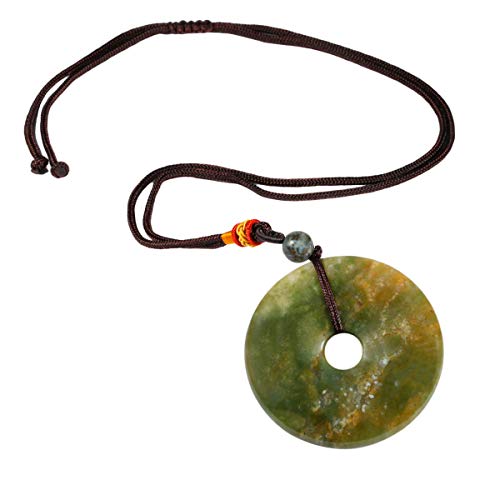 TUMBEELLUWA Healing Stone Pendant Crystal Necklace Chakra Quartz Cord Donut Shape Lucky Amulet Handmade Jewelry for Women Men - color: #6 Green