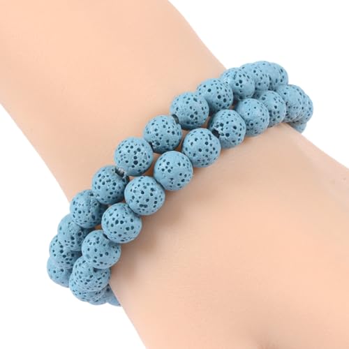 Justinstones Gem Semi Precious Gemstone 8mm Round Beads Stretch Bracelet 7 Inch Unisex - color: Dyed Light Blue Lava