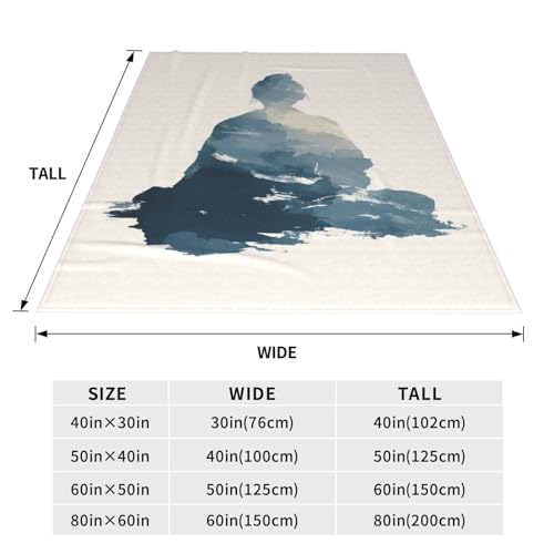 Abstract Female Silhouette in Seated Meditation Blanket Anti Pilling Throw Fleece Flannel Lightweight Cozy Bedspread Living Room Women Adults and Kids Bed Sofa 40"X30"