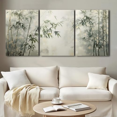 sawjug Bamboo Canvas Wall Art, Bamboo Wall Art, Zen Wall Decor, Meditation Decor for Living Room, Bedroom, Yoga Room (24" x 36" x 3 pcs)