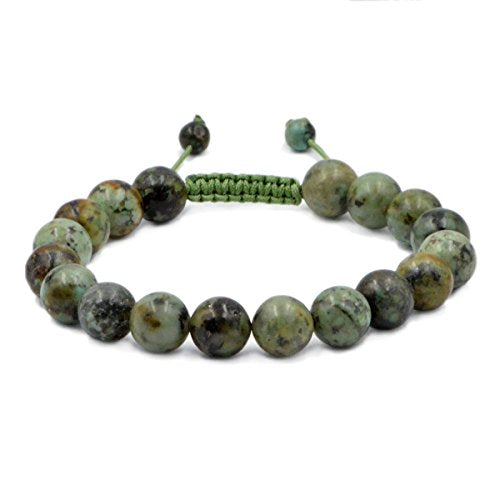 AD Beads Natural 10mm Gemstone Bracelets Healing Power Crystal Macrame Adjustable 7-9 Inch - color: African Turquoise