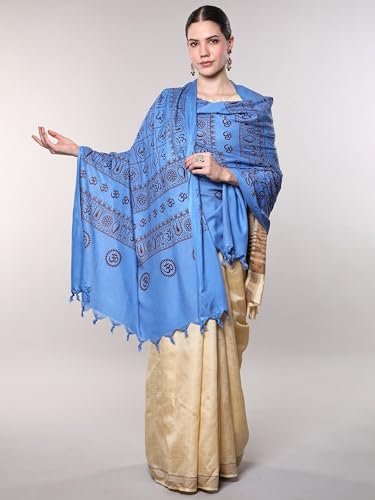 Exotic India Women's Pure Cotton Prayer Shawl with Printed Om | Religious Aum Print Pooja Mandir Wrap Stole, Scarves