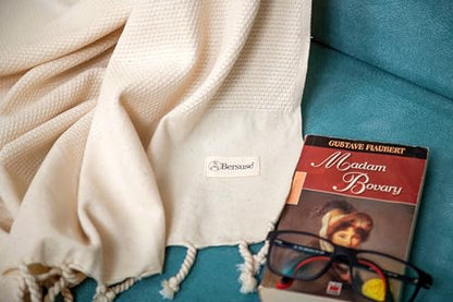 Bersuse 100% Cotton Ventura XL Throw Blanket for Couch - 100% Cotton - 60x90 Inches, Ivory - color: Ivory