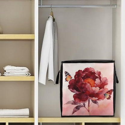 Flower Dark Red Storage Bag Portable Closet Organizer Storage Bags Quilt Storage Bags with Zippered Breathable Storage Bag with Carry Handles for Blanket Pillow Bedding