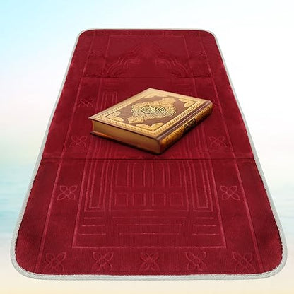 Timgle Foldable Prayer Mat Prayer Rug with Backrest Folding Meditation Chair with Storage Bag Soft Meditation Rug Praying Mat Praying Carpet for Rest Men Women Prayer Ramadan Eid, Muslim Gift (Red)