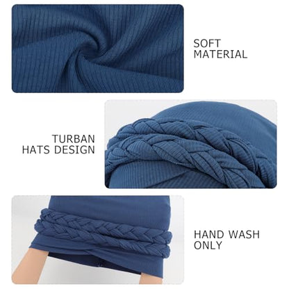 DRESHOW African Turban for Women Knotted Hairwraps for Sleeping Turban Headwraps Head Warmer Scarf for Black Women Chemo Cap - color: 1 Pc Double Twisted Braids: Navy Blue