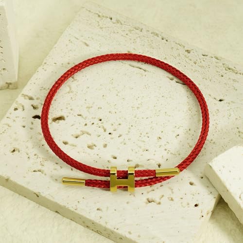 OSIRIDEH2 Bracelet with Adjustable Design Polished H Shape Buckle, Bracelets for Women, 18k Gold-plated Buckle Design Titanium Steel Wire Rope Women's Gift Jewelry - color: Red Gold