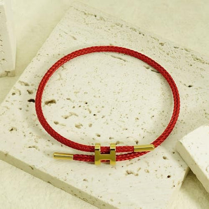 OSIRIDEH2 Bracelet with Adjustable Design Polished H Shape Buckle, Bracelets for Women, 18k Gold-plated Buckle Design Titanium Steel Wire Rope Women's Gift Jewelry - color: Red Gold