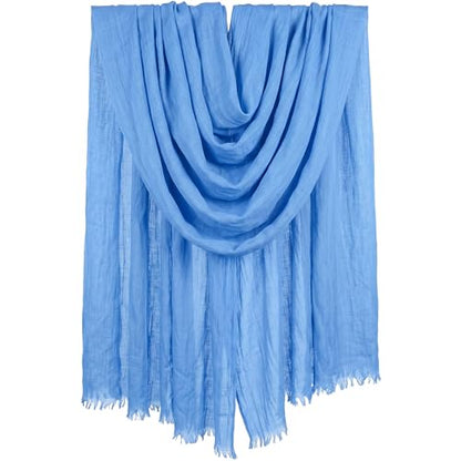 Women Summer Scarfs Large Long Lightweight Linen Beach Gauze Shawl Wrap 75”×43” - color: Sky Blue