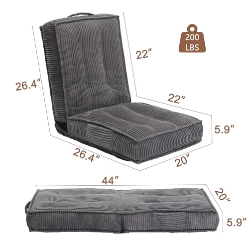 Adjustable Floor Chair with Back Support, 6-Position, Folding Japanese Meditation Tatami Chair, Comfy Gaming Chairs for Adults, Accent Sofa Reading Chairs, Living Room, Bedroom, Dark Grey - color: Dark Grey