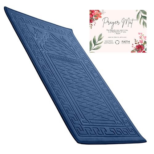 Sacred Artisans Padded Prayer Mat Thick with Soft Velvet Foam | Prayer Rug and Meditation Mat for Men Women Home Travel & Gift (Ocean Blue) - color: Blue