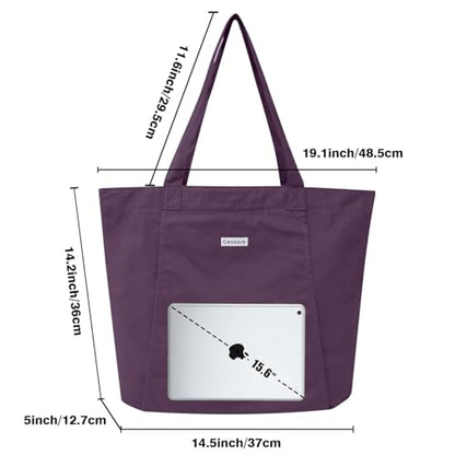 Yoga Mat Bag for Women, 100% Cotton Canvas Tote with Wet/Dry Pocket, Bottle Holder and Inner Zipper Pocket, 25L Carrier for Pilates and Travel - color: Purple