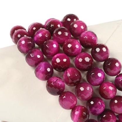 Justinstones Gemstone Crystals Chakra Beads Bracelet Crystal Healing 10mm Round Stretchable Bracelet for Her Gift - color: Faceted Dyed Rose Tiger Eye