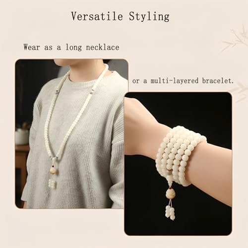 Mala Bead Strand Bracelet, 108 Buddhist Prayer Beads Yoga Meditation Green Malachite Beads Necklace Women man - style: 10mm White Jade Bodhi