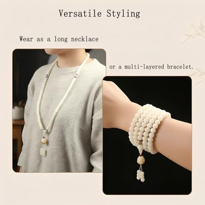 Mala Bead Strand Bracelet, 108 Buddhist Prayer Beads Yoga Meditation Green Malachite Beads Necklace Women man - style: 10mm White Jade Bodhi