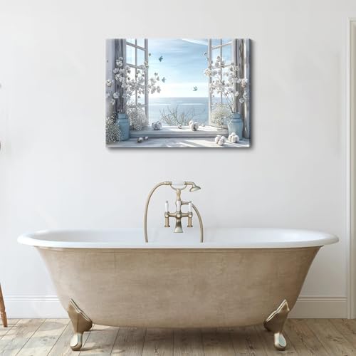 Birnsen Coastal Flower Bathroom Canvas Wall Art (Canvas, 36L x 24W) - size: 36"L x 24"W