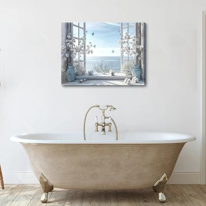 Birnsen Coastal Flower Bathroom Canvas Wall Art (Canvas, 36L x 24W) - size: 36"L x 24"W
