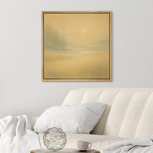 SIGNWIN Framed Canvas Print Wall Art Golden Field with Bird Soft Glow Landscape Illustrations Fine Art Farmhouse/Country for Living Room, Bedroom, Office - 16"x16" Natural - color: Bs18-2507-sar03, size: 16L" x 16W"
