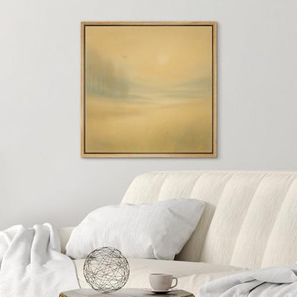 SIGNWIN Framed Canvas Print Wall Art Golden Field with Bird Soft Glow Landscape Illustrations Fine Art Farmhouse/Country for Living Room, Bedroom, Office - 16"x16" Natural - color: Bs18-2507-sar03, size: 16L" x 16W"