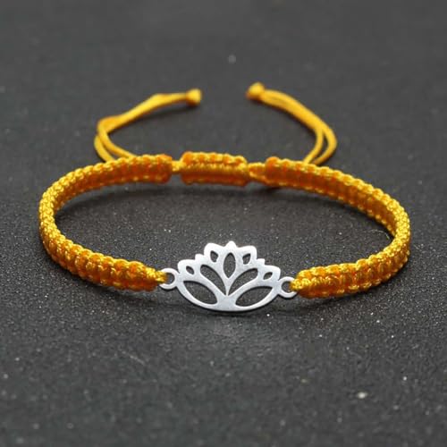 Lotus Symbol Bracelet for Women - Adjustable Cord, Silver Pendant, Spiritual Jewelry Gift - style: Lemon Yellow