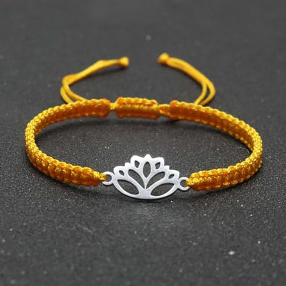 Lotus Symbol Bracelet for Women - Adjustable Cord, Silver Pendant, Spiritual Jewelry Gift - style: Lemon Yellow