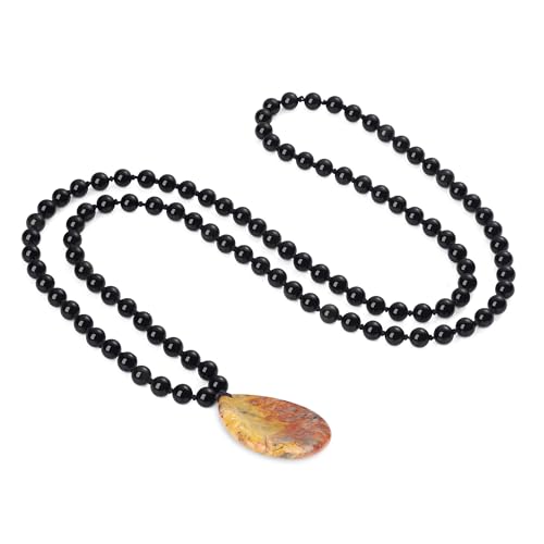 COAI Thumb Worry Stones Necklace for Men Women, Handmade 108 Mala Beaded Necklace for Women Men 8MM - style: Onyx & Crazy Lace Agate